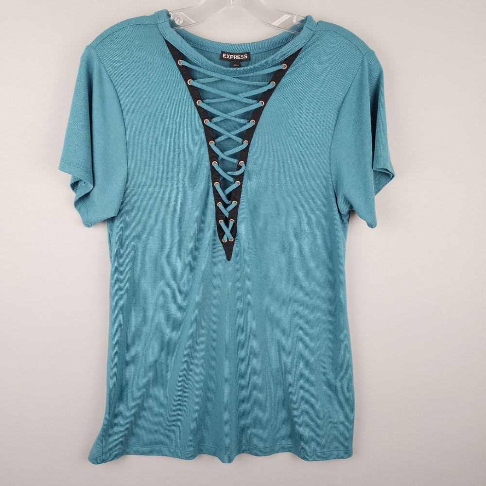 Express Teal Lace-Up Women's Top Sz Small
